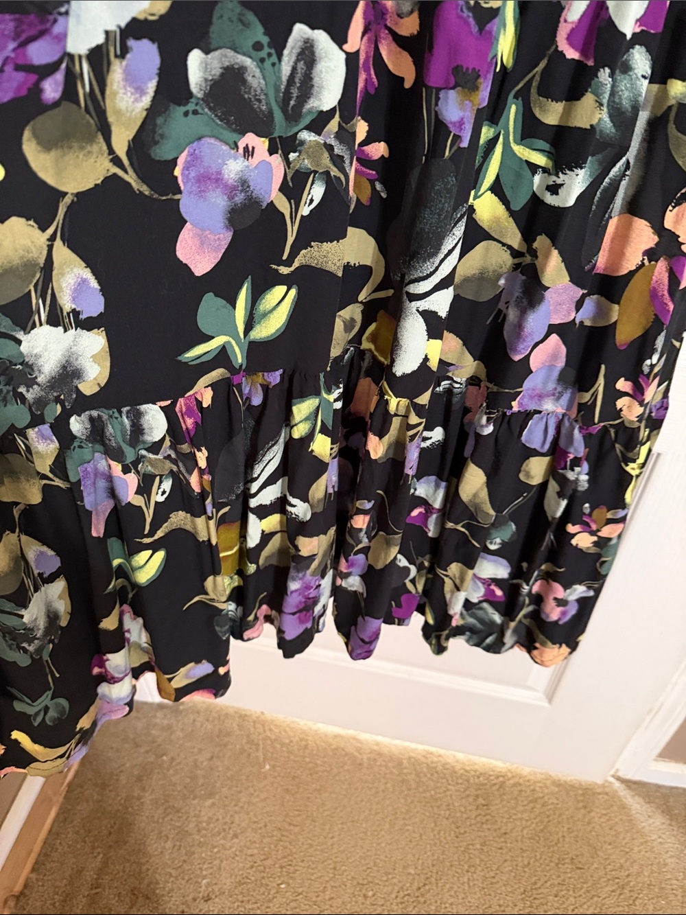 Ava & Viv Black Floral Midi Dress with Purple, Yellow, Green Accents - Picture 8 of 10